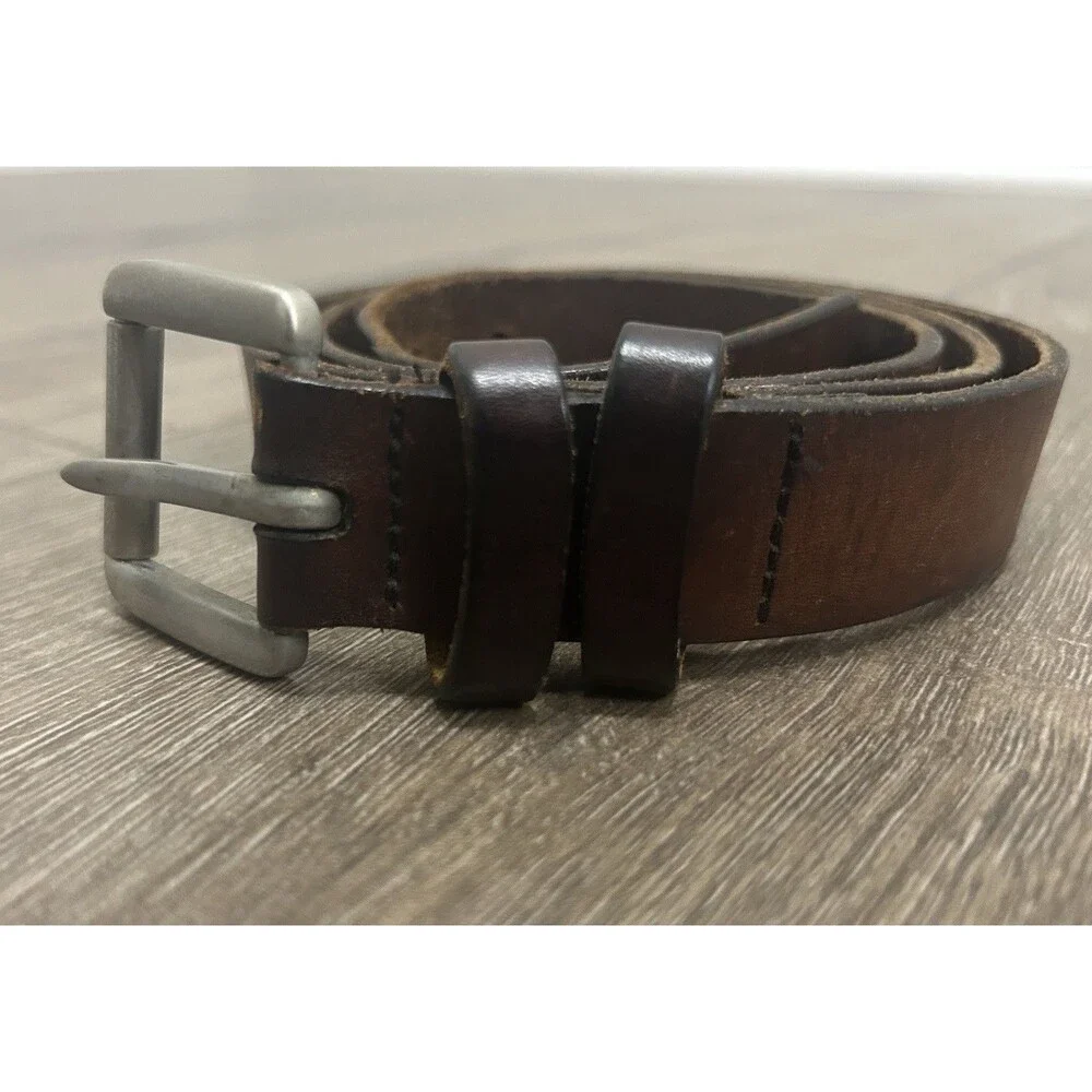 J CREW Mens Genuine Leather Belt  Brown Silver Buckle Size 38 Made In England